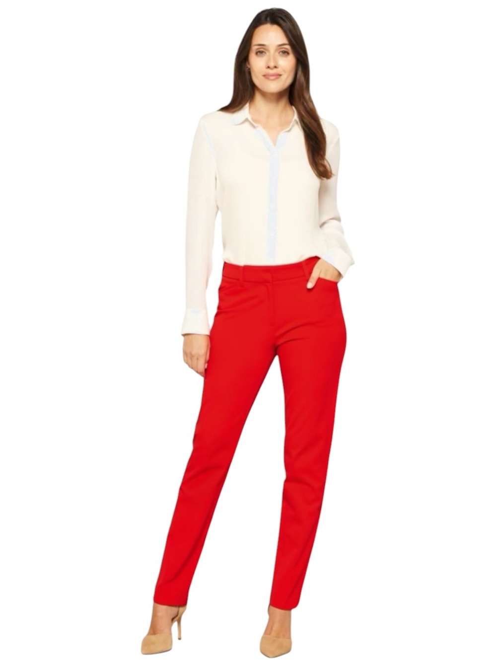 Women's Red Straight-Leg Dress Pants